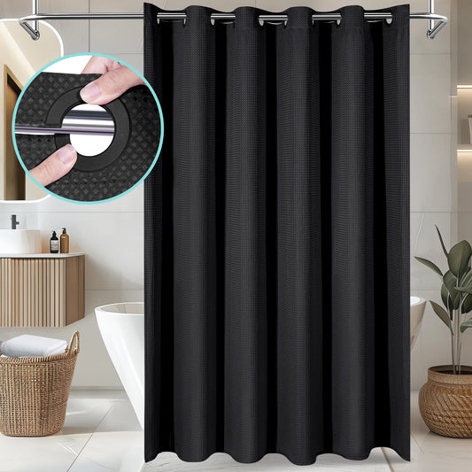 Cocosity Hookless Waffle Weave Waterproof Shower Curtain, 74" x 72", Black