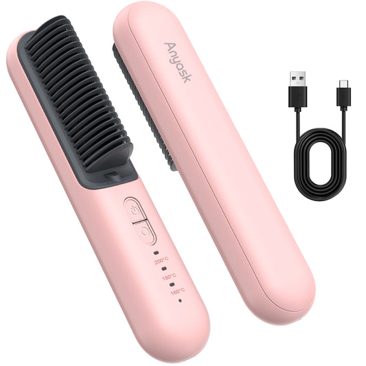 Anyask Ionic Hair Straightener Brush Pink