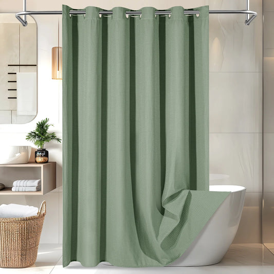 Cocosity Hookless Waffle Weave Waterproof Shower Curtain, 86" x 72", Green