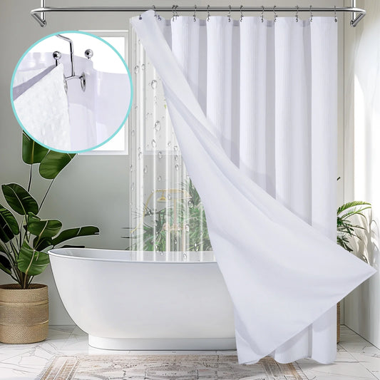 Cocosity Waffle Textured Heavy Duty Shower Curtains with PEVA Clear Shower Liner & Hooks - White 84"x72"