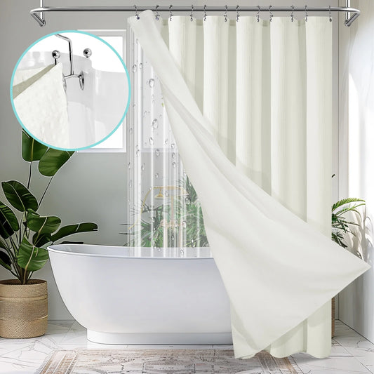 Cocosity Waffle Textured Heavy Duty Shower Curtains with PEVA Clear Shower Liner & Hooks - Beige 84"x72"