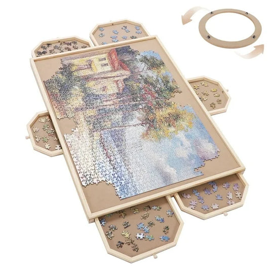 1000 Piece Wooden Rotating Jigsaw Portable Puzzle Board with Drawer & Cover for Teen Child Adults, 29"x19"