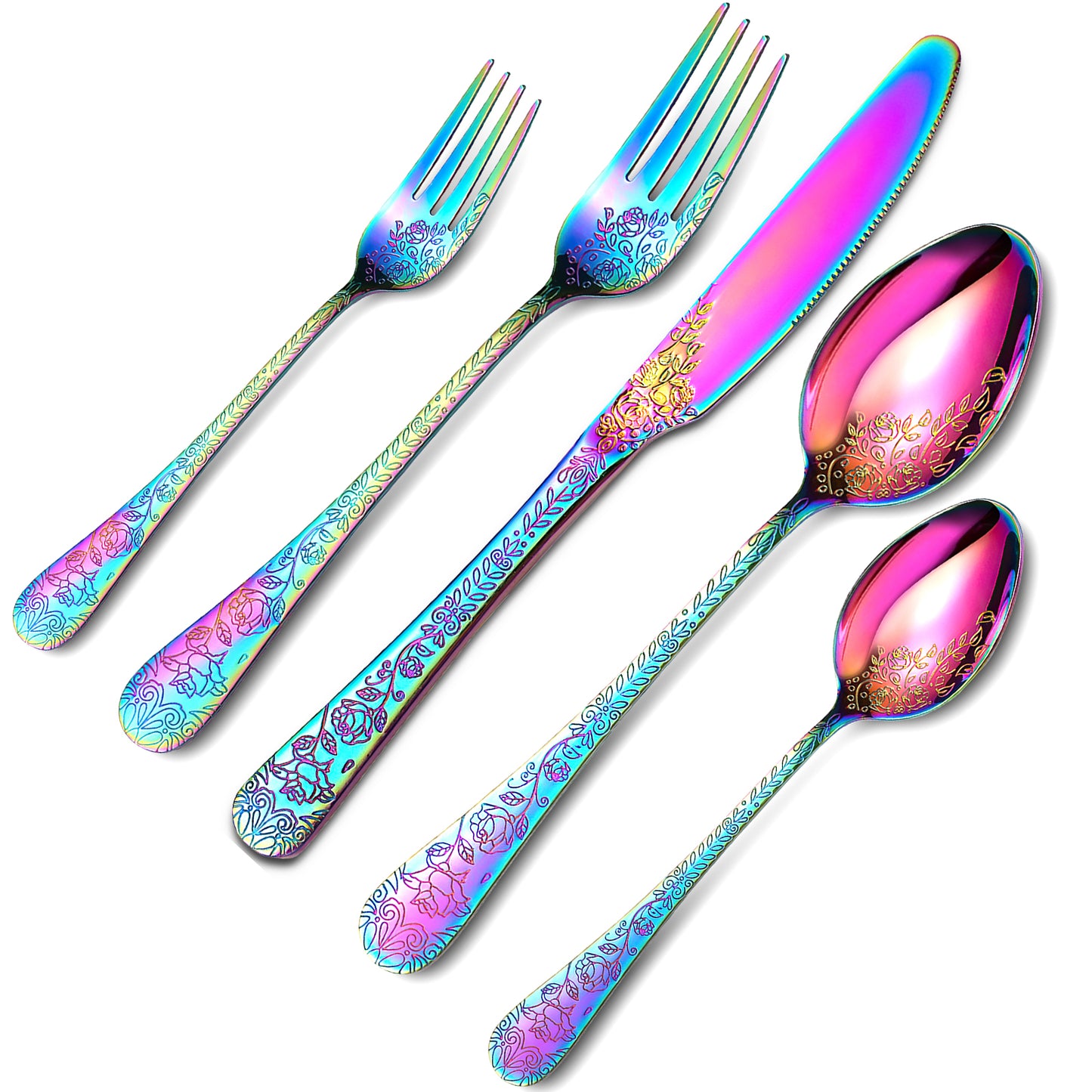 Cocosity 20 Piece Stainless Steel Flatware Set with Organizer Tray, Colorful Tableware Service for 4