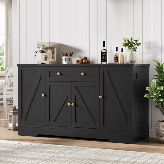 Farmhouse wooden style sideboard, multifunctional kitchen storage cabinet, large capacity, suitable for kitchen, dining room, black