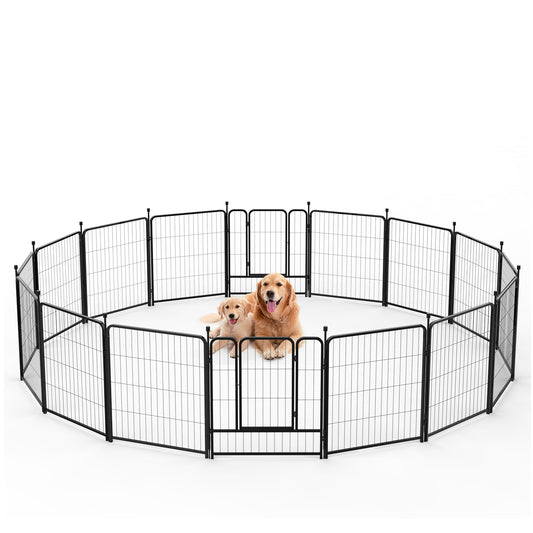 Anyask 32″ Tall 16 Panels Metal Dog Playpen  for Exercise Outdoor Indoor Fence, Black