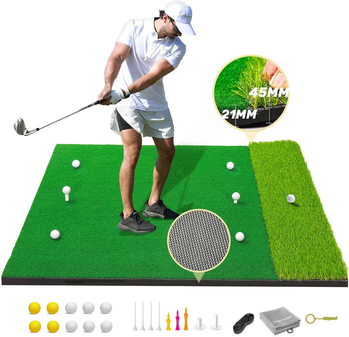 Pro Thickened Golf Mat Set for Indoor/Outdoor Swing Practice