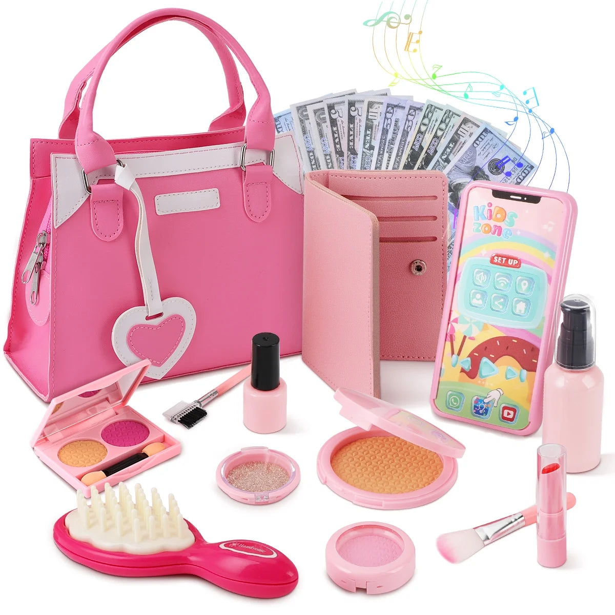 Toddlers Girls Purse with Pretend Makeup Kit Birthday Gifts for Toddler Ages 3+, Pink