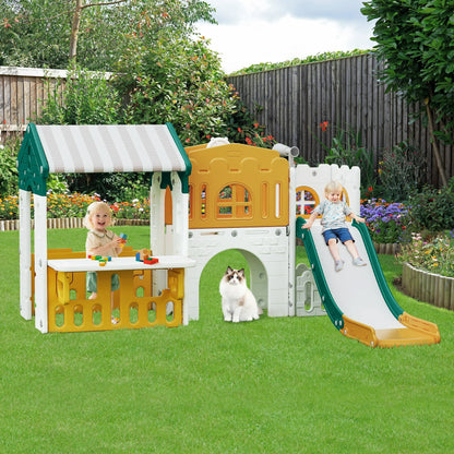 9 in 1 Indoor Infant Toddler Playground Slides Playset for Backyard Home, Yellow & Green