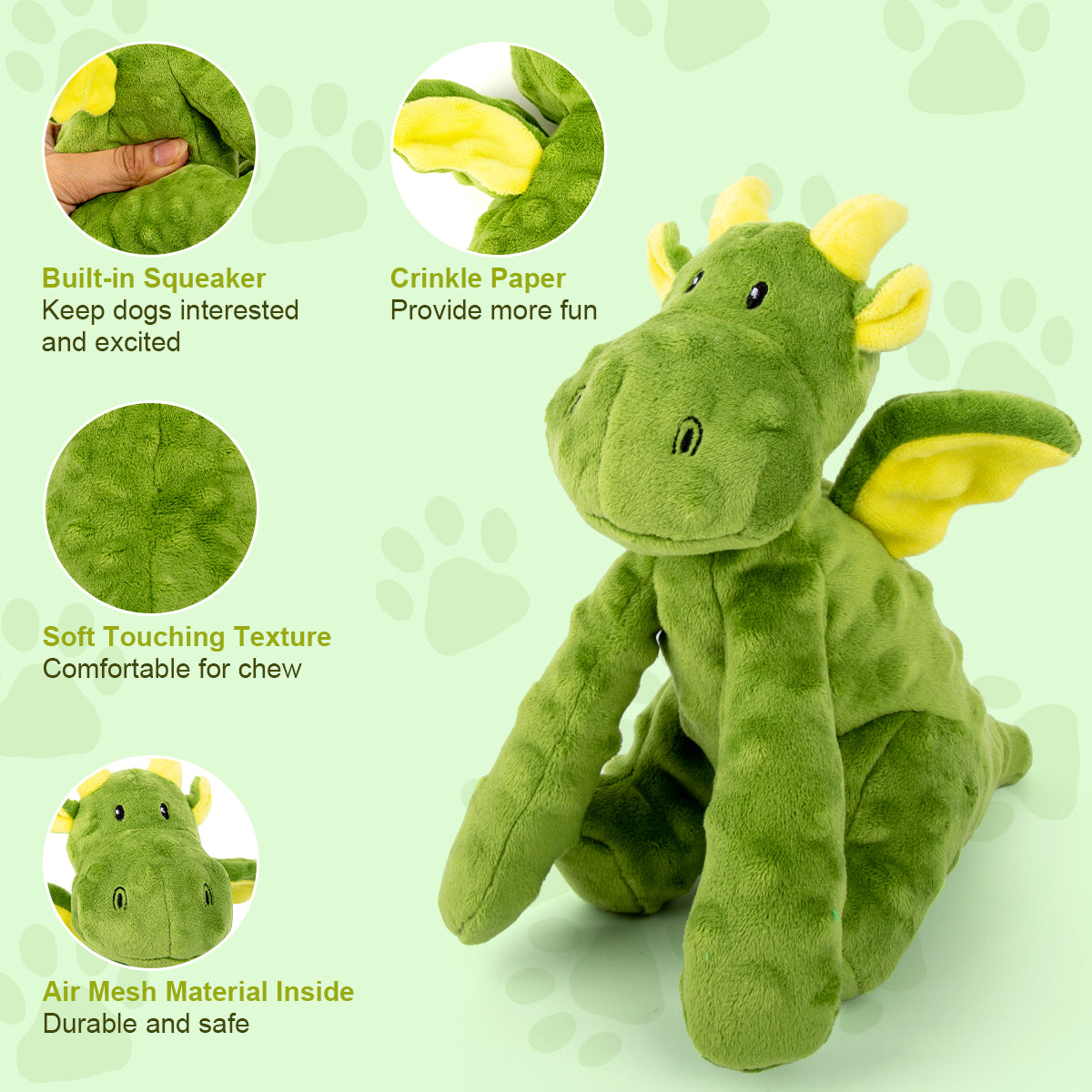 Anyask Plush Dog Squeak Toys for large Small Medium dogs for Aggressive Chewers, Pterosaur