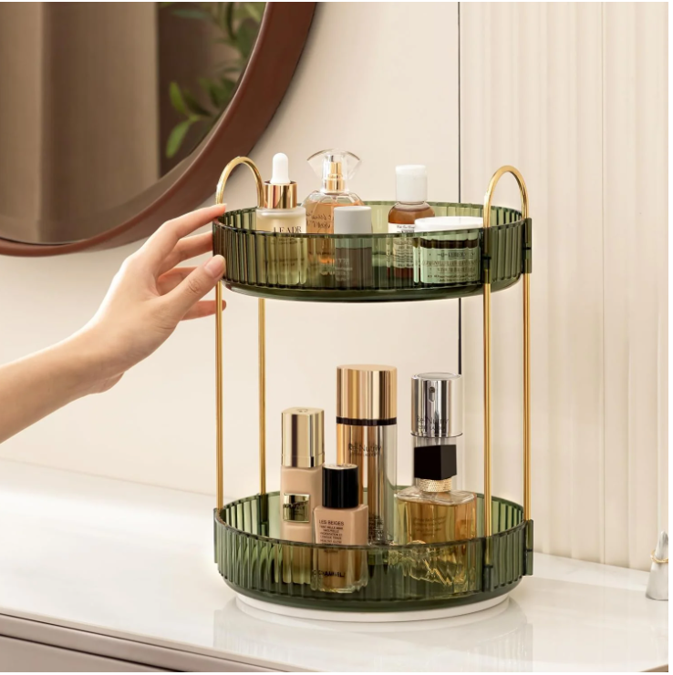 360° Rotating Makeup Organizer,Large-Capacity Skincare Make Up Storage，Green