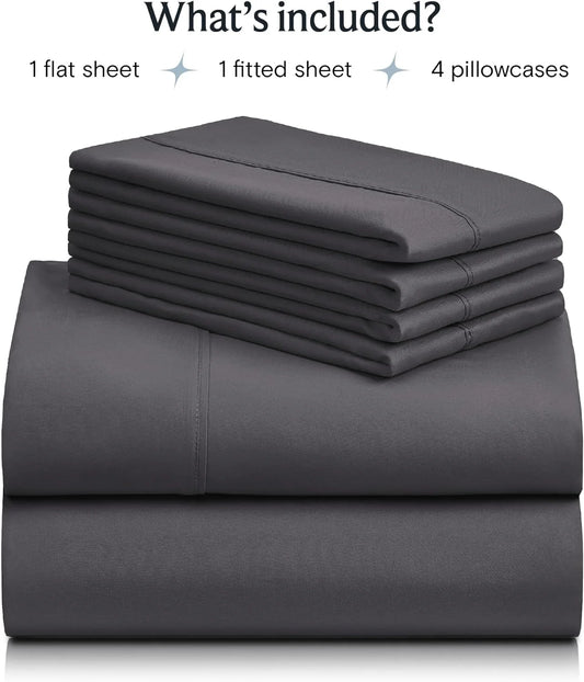 Bed Sheets Set with 6 Pieces，Extra Soft Made from Microfiber Deep Pocket Sheet Set, Cking Dark Gray