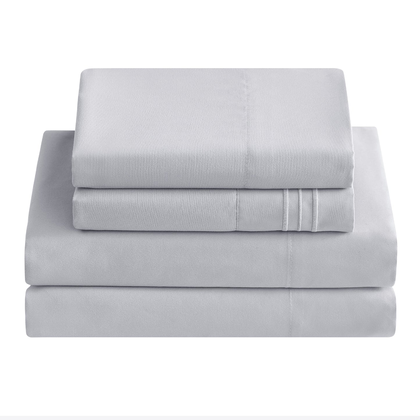 Polyester Microfiber 4 Piece Bed Sheets Set for Hotel Home Apartment School Bedding, Light Gray Twin Size Bedding