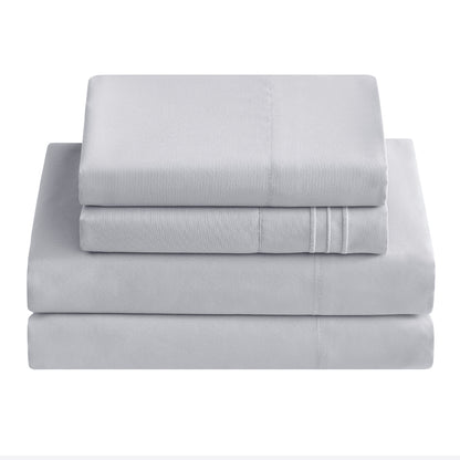 Polyester Microfiber 4 Piece Bed Sheets Set for Hotel Home Apartment School Bedding, Light Gray Twin Size Bedding