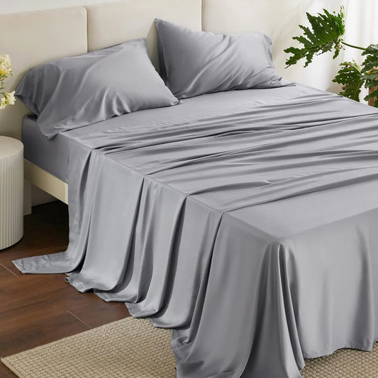 Cocosity Size 4 Piece Sheet Set - Comfy Breathable & Cooling Sheets ，light grey Twin