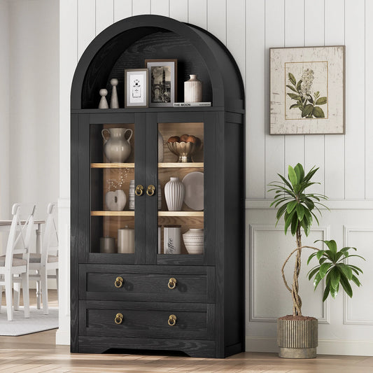 Arch Cabinets Bookcase with Acrylic Doors & 6 Level Adjustable Shelves for Office Home Classroom, Walnut