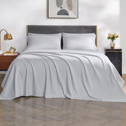 Polyester Microfiber 4 Piece Bed Sheets Set for Hotel Home Apartment School Bedding, Light Gray Twin Size Bedding