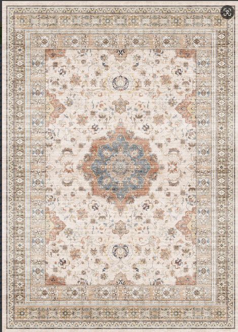 Cocosity 8'x10' Polyester Area Rugs,Vintage Non-Slip Washable Floral Area Rugs for Living Room