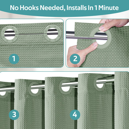 Cocosity Hookless Waffle Weave Waterproof Shower Curtain, 86" x 72", Green