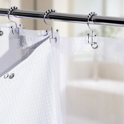 Cocosity Waffle Textured Heavy Duty Shower Curtains with PEVA Clear Shower Liner & Hooks - White 72"x72"