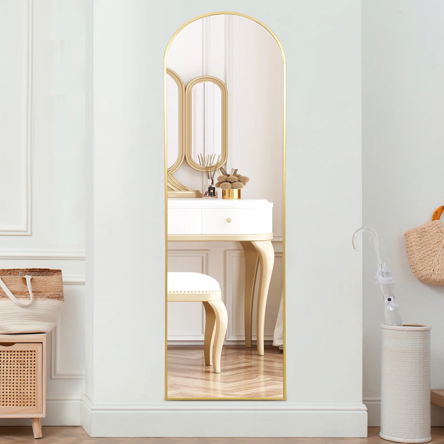 Anyask Arched Full Length Mirror for Bedroom, Living Room, Bathroom, Gold 1.63cm