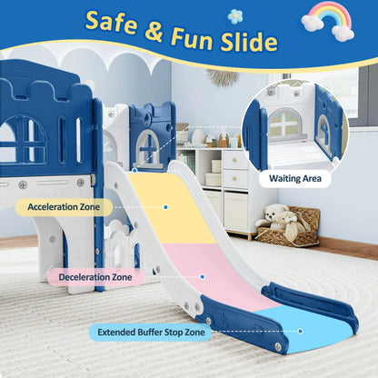 9 in 1 Indoor Infant Toddler Playground Slides Playset for Backyard Home, Blue & Gray