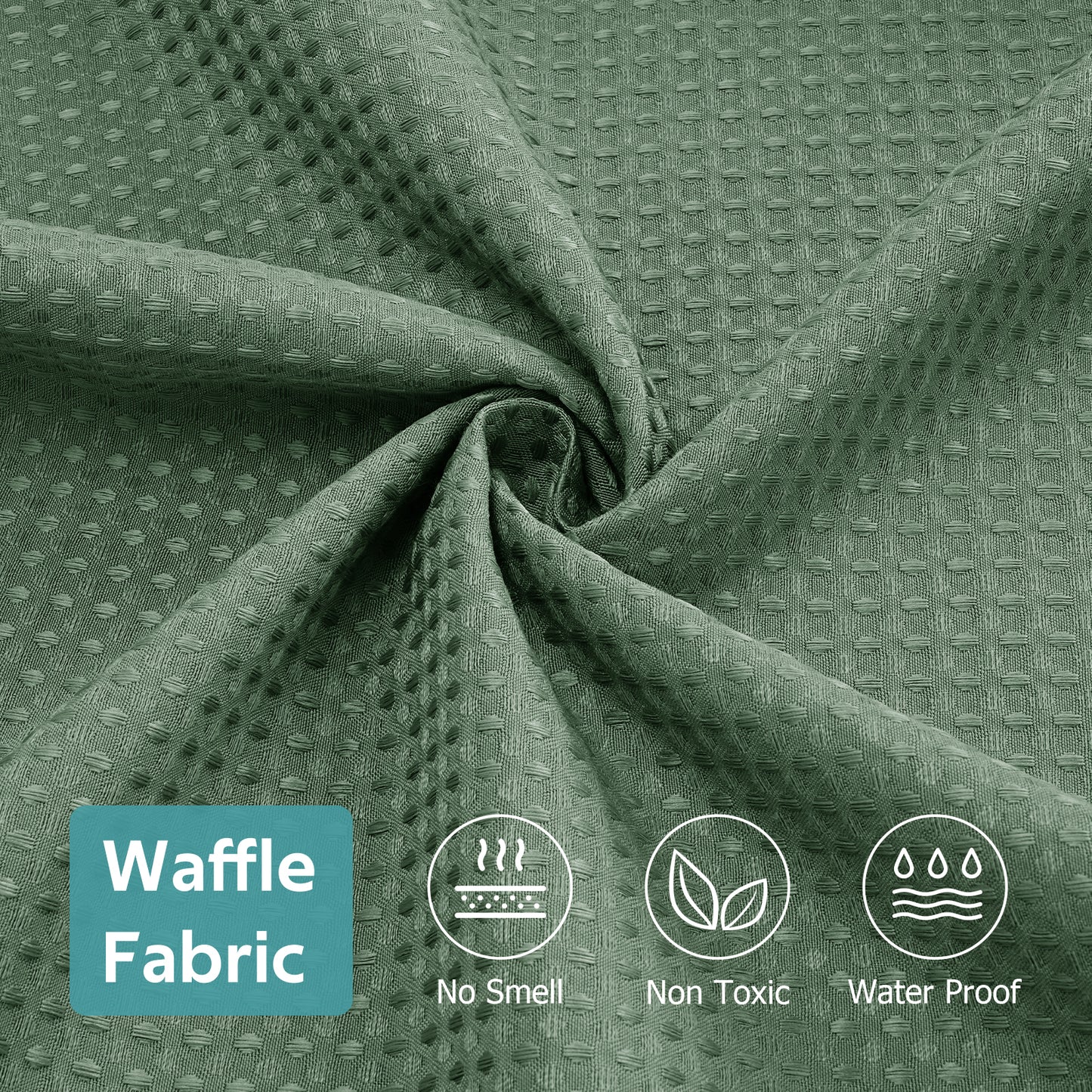 Cocosity Waffle Textured Heavy Duty Shower Curtains with PEVA Clear Shower Liner & Hooks - Green 84"x72"