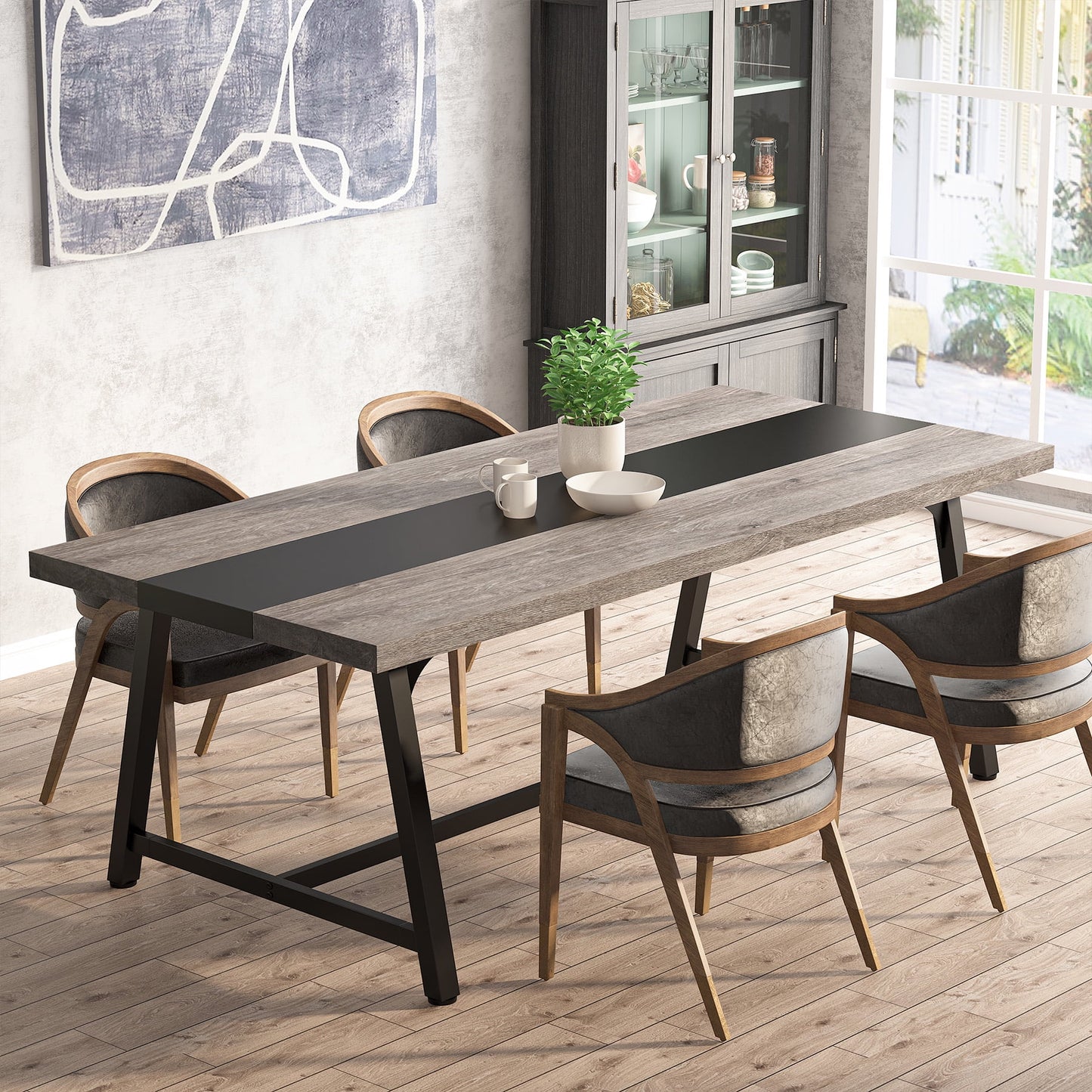 Grey Wood Extendable Dining Table for up to 8 People, Adjustable Length  47"-63"