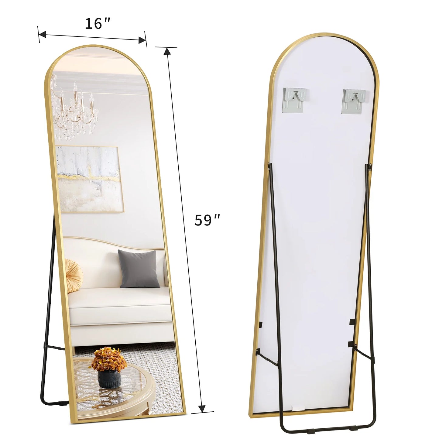 Anyask Arched Full Length Mirror for Bedroom, Living Room, Bathroom, Gold 1.5cm