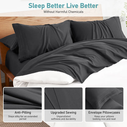 Polyester Microfiber Dark Twin Size 4 Piece Bed Sheets Set with 16-Inch Deep Pockets for Hotel Home Apartment School Bedding