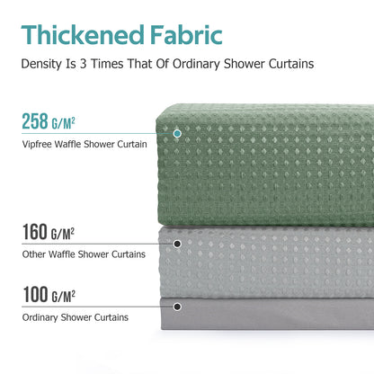 Cocosity Waffle Textured Heavy Duty Shower Curtains with PEVA Clear Shower Liner & Hooks - Green 84"x72"