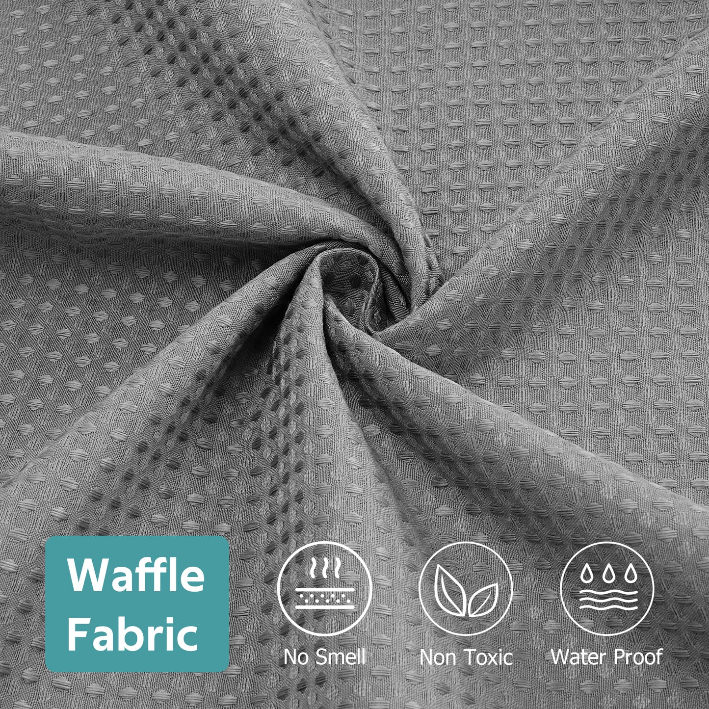 Cocosity Hookless Waffle Weave Waterproof Shower Curtain, 74" x 72", Gray