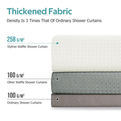 Cocosity Waffle Textured Heavy Duty Shower Curtains with PEVA Clear Shower Liner & Hooks - Beige 84"x72"