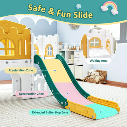 9 in 1 Indoor Infant Toddler Playground Slides Playset for Backyard Home, Yellow & Green
