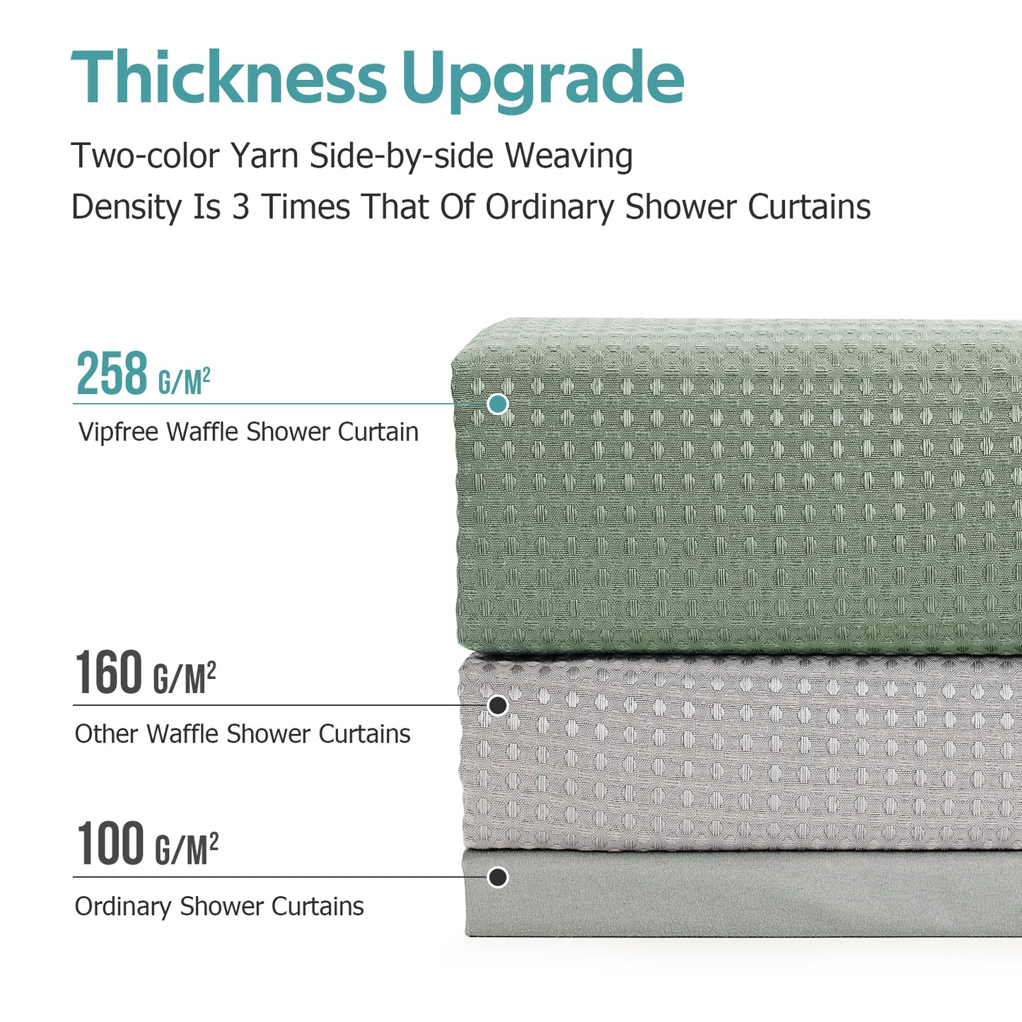 Cocosity Hookless Waffle Weave Waterproof Shower Curtain, 74" x 72", Green