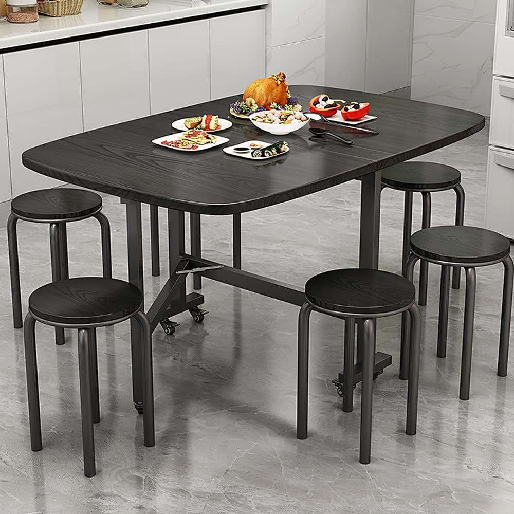 Black Wood Extendable Dining Table for up to 8 People, Adjustable Length 47"-63"
