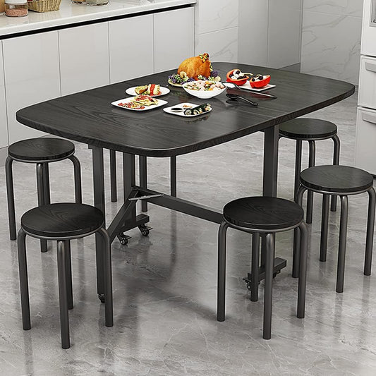 Black Wood Extendable Dining Table for up to 8 People, Adjustable Length 47"-63"
