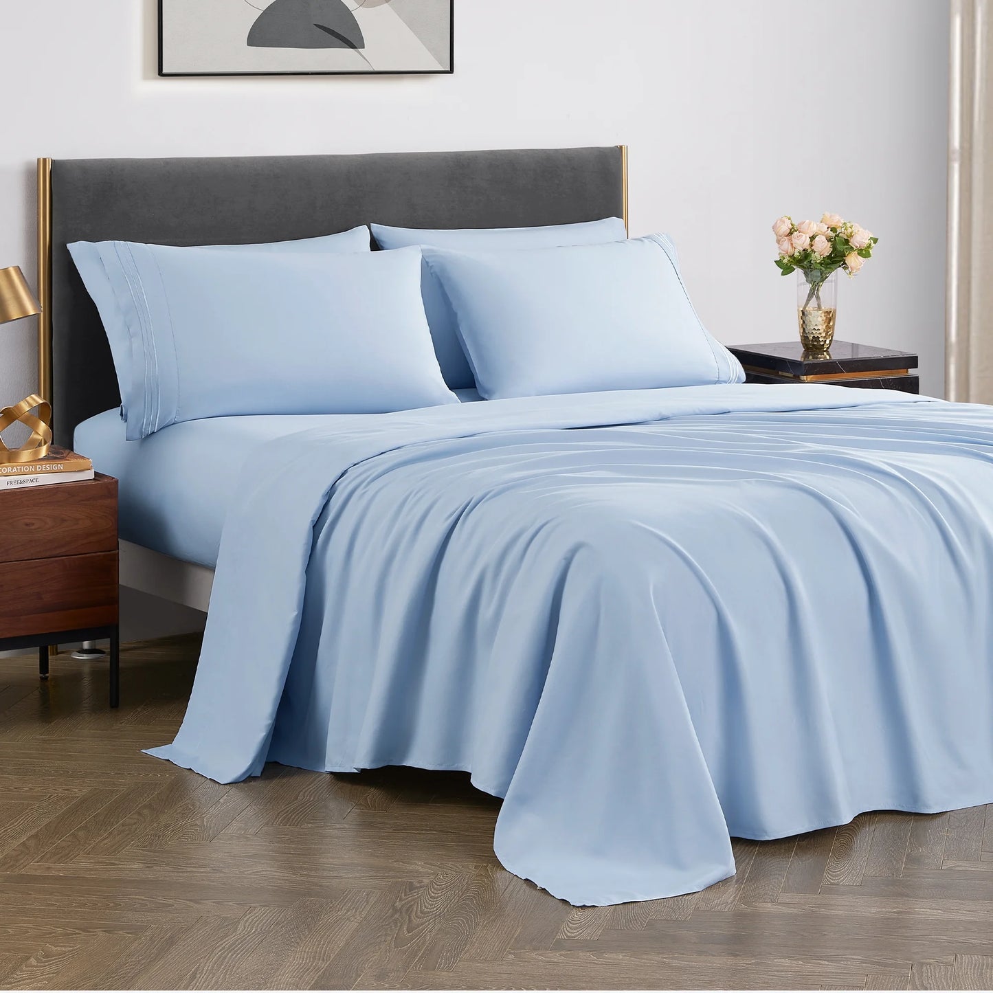 Bed Sheets Set with 6 Pieces，Extra Soft Made from Microfiber Deep Pocket Sheet Set, Full Blue