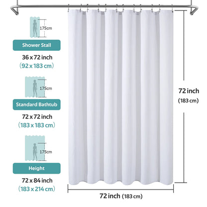 Cocosity Waffle Textured Heavy Duty Shower Curtains with PEVA Clear Shower Liner & Hooks - White 84"x72"