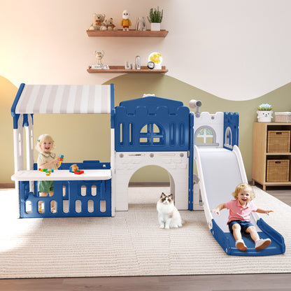 9 in 1 Indoor Infant Toddler Playground Slides Playset for Backyard Home, Blue & Gray