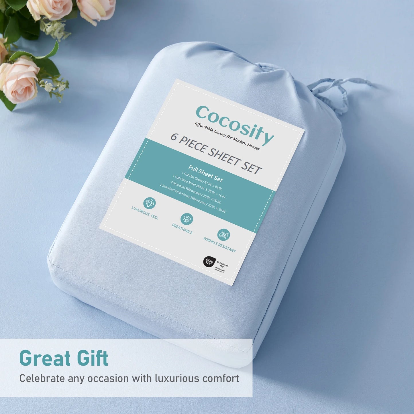 Bed Sheets Set with 6 Pieces，Extra Soft Made from Microfiber Deep Pocket Sheet Set, King Blue