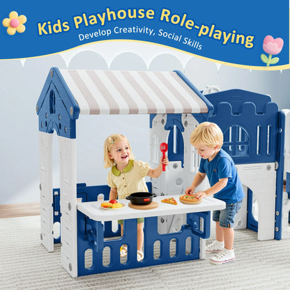 9 in 1 Indoor Infant Toddler Playground Slides Playset for Backyard Home, Blue & Gray