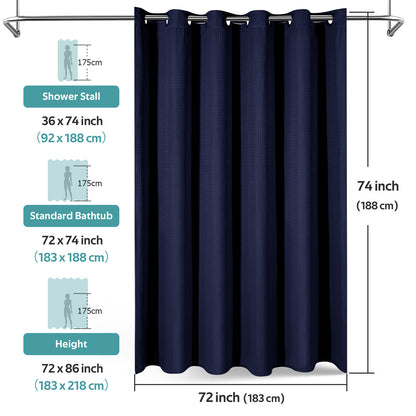 Cocosity Hookless Waffle Weave Waterproof Shower Curtain, 74" x 72", Blue