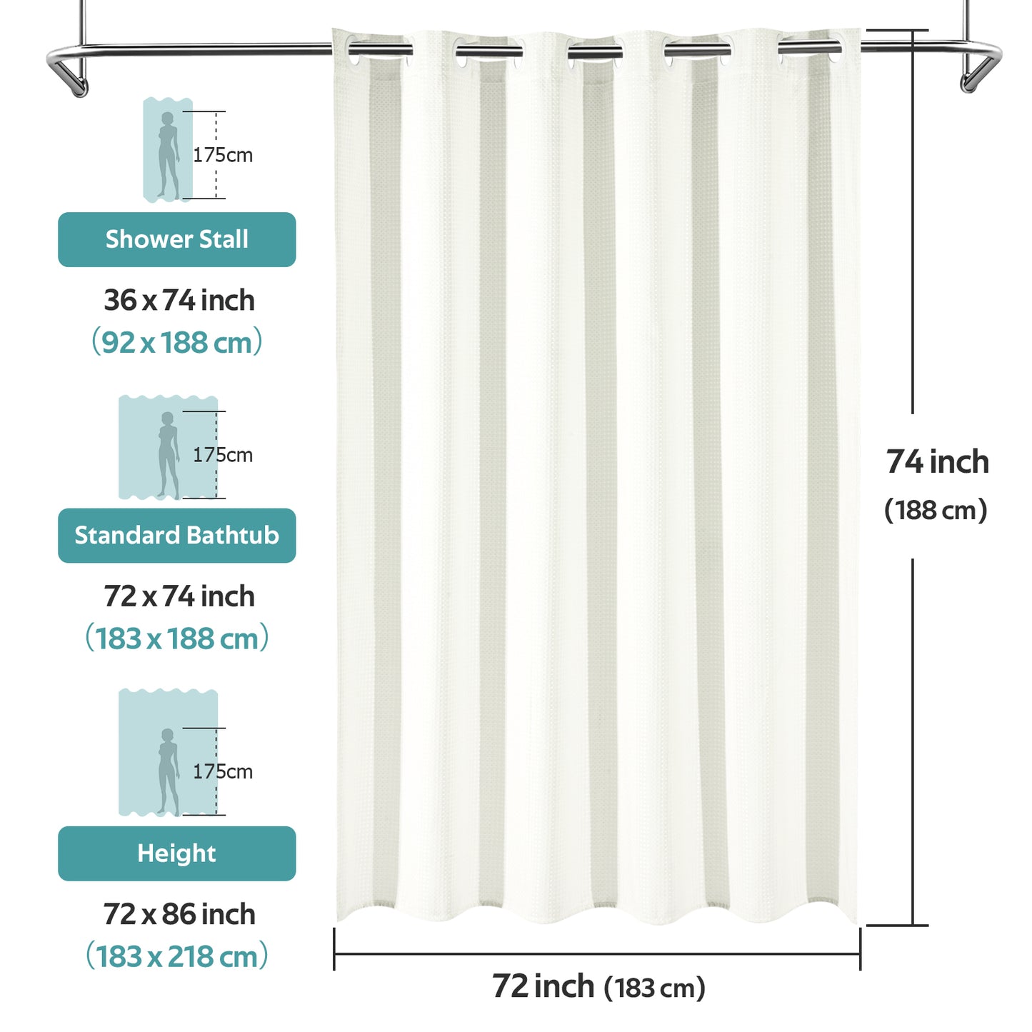 Cocosity Hookless Waffle Weave Waterproof Shower Curtain, 74" x 72", Beige