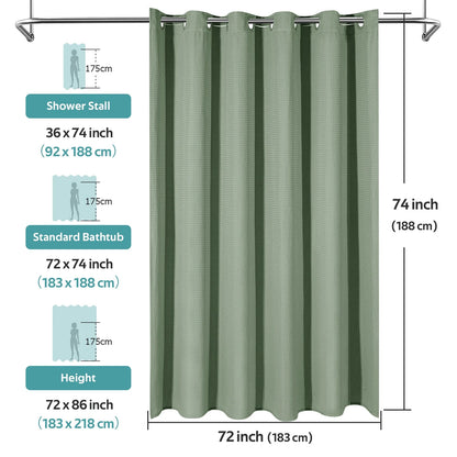 Cocosity Hookless Waffle Weave Waterproof Shower Curtain, 74" x 72", Green