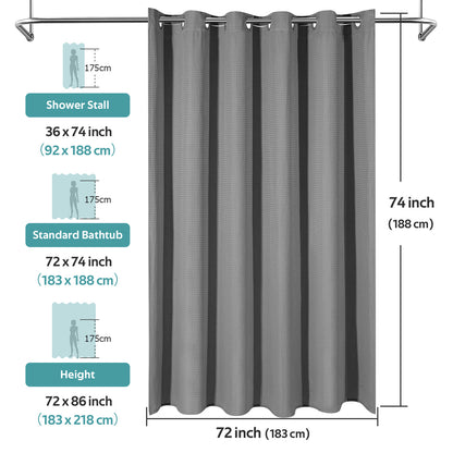 Cocosity Hookless Waffle Weave Waterproof Shower Curtain, 74" x 72", Gray