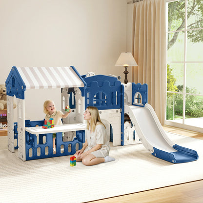 9 in 1 Indoor Infant Toddler Playground Slides Playset for Backyard Home, Blue & Gray