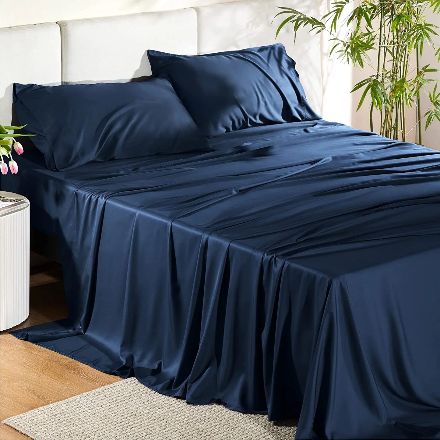 Cocosity Size 4 Piece Sheet Set - Comfy Breathable & Cooling Sheets ，Navy blue King