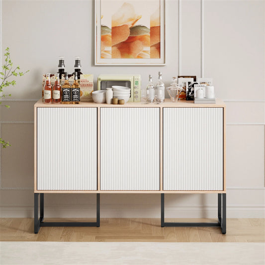 47.24-Inch Sideboard, Raised Slot Storage Cabinet With Adjustable Partitions, Suitable For Living Room, Bedroom, Kitchen, Original Wood Color.