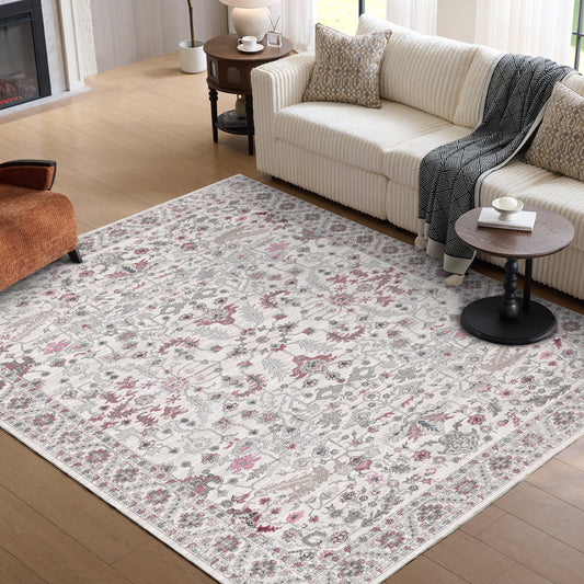 8'x10' Vintage Floral Area Rugs Washable Non Slip for Living Room Bedroom Kitchen Beige