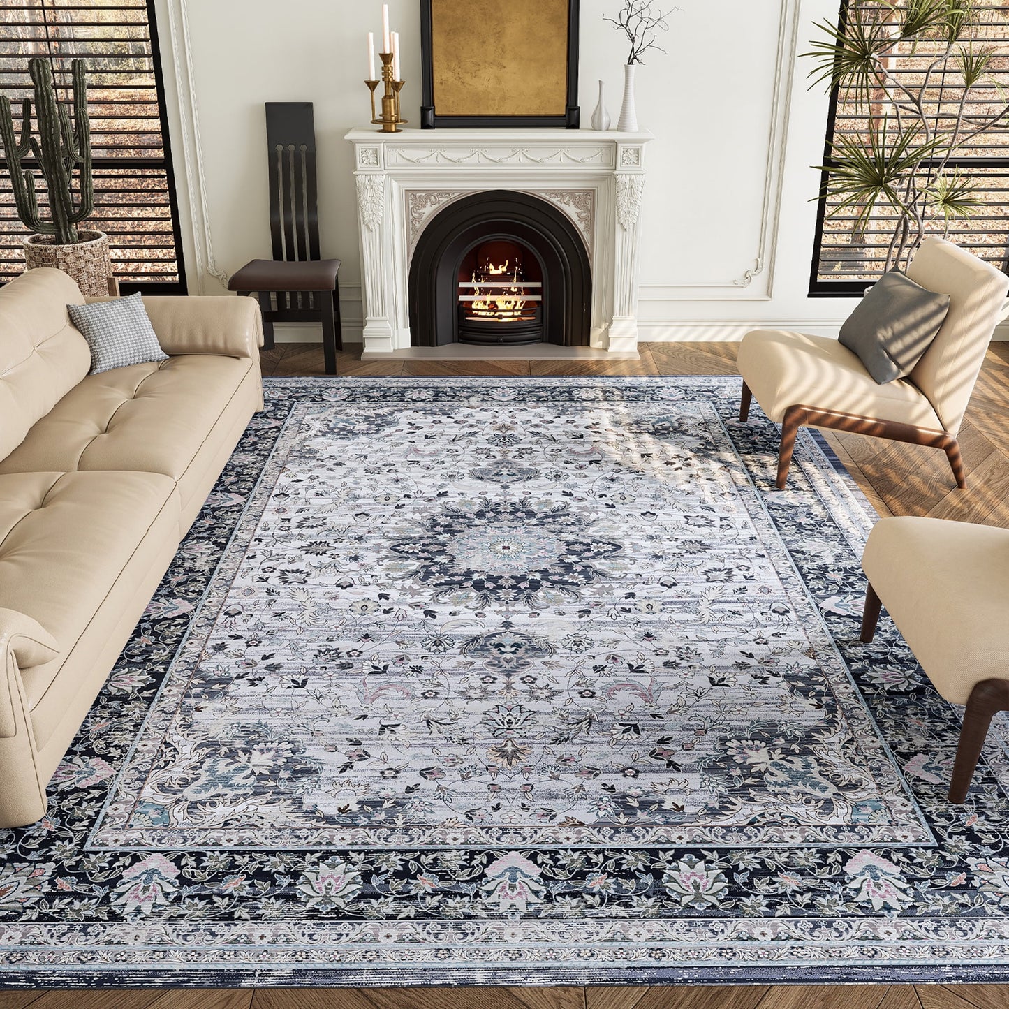8'x10' Low Profile Pile Rubber Backing Indoor Area Rugs for Dining Room Bedroom Office, Gray